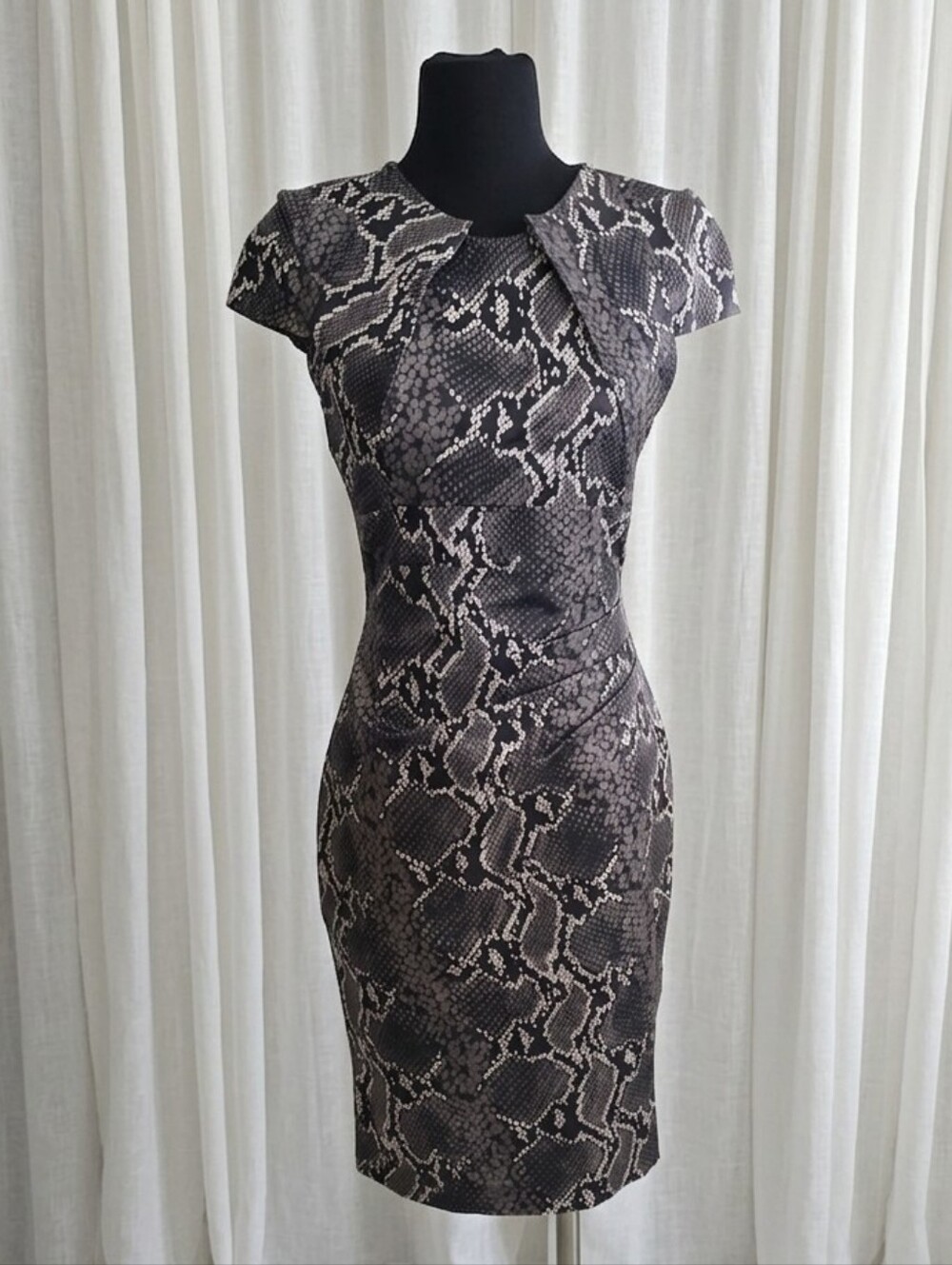 Karen Millen Snake-Print Midi Dress in Black and Grey